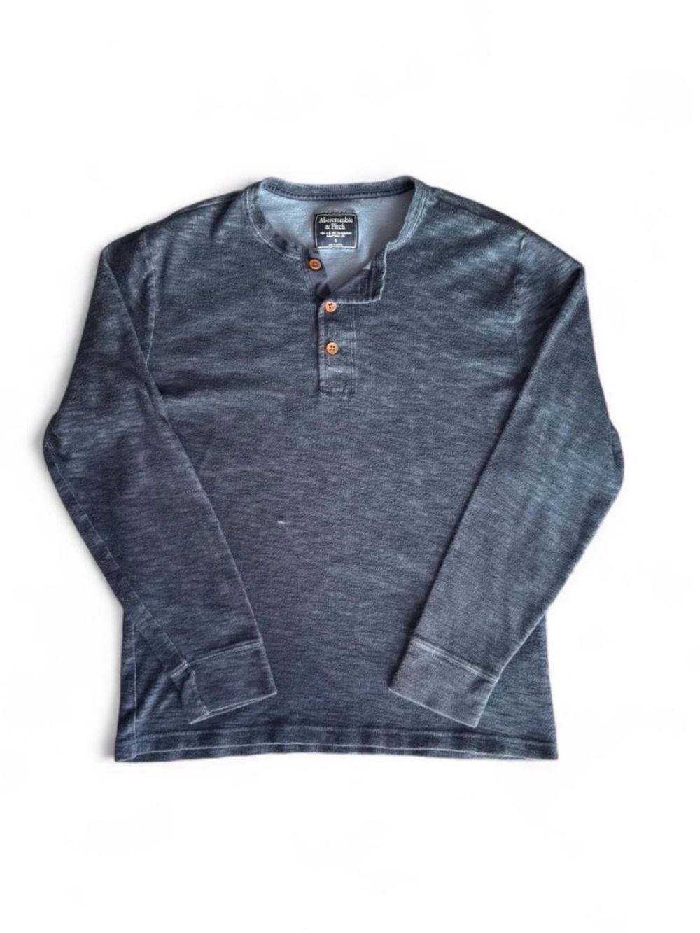 Abercrombie & Fitch Men's Heathered Navy Henley Long-Sleeve Size S